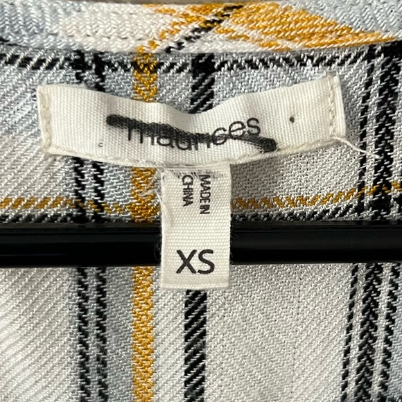 Maurices Women Long Sleeve Top White Yellow Plaid Tie Front Button Up - XS - Picture 12 of 15